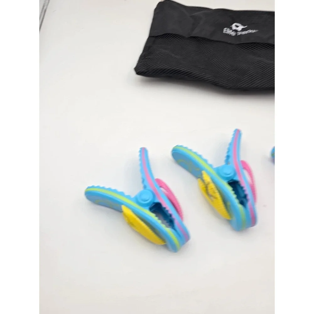 Elite Trend Flip Flop Beach Towel Clips Set of 3 Blue Pink Floral With Mesh N3
